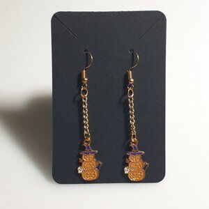 Halloween Pumpkin Jack O Lantern Dangle Earrings Chain Charm Lightweight Jewelry